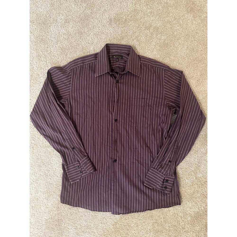 Ben Sherman Mens Brown Stripe Button Down Dress Shirt Size 15 1/2 - 34/35 Size M